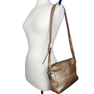 SAS Gold Metallic Leather Shoulder Bag Purse Crossbody Made In USA